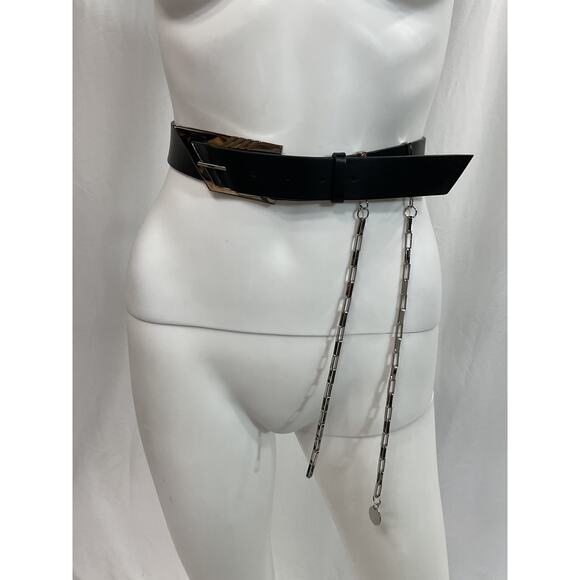The Attico 'Chain' Black Leather Draped Chain Detail Belt Size L - Picture 2 of 5